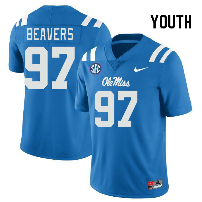 Youth #97 Kamron Beavers Ole Miss Rebels College Football Jerseys Stitched-Power Blue